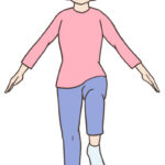 片足立ちをする中年女性のイラスト